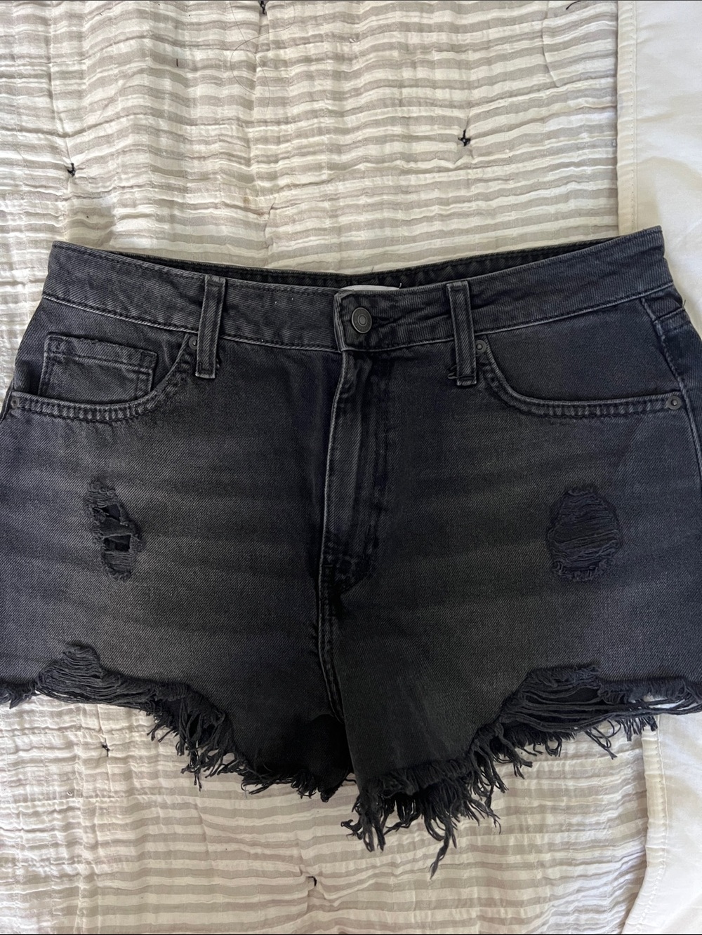 Forever 21 Black Distressed Frayed Hem Denim Shorts